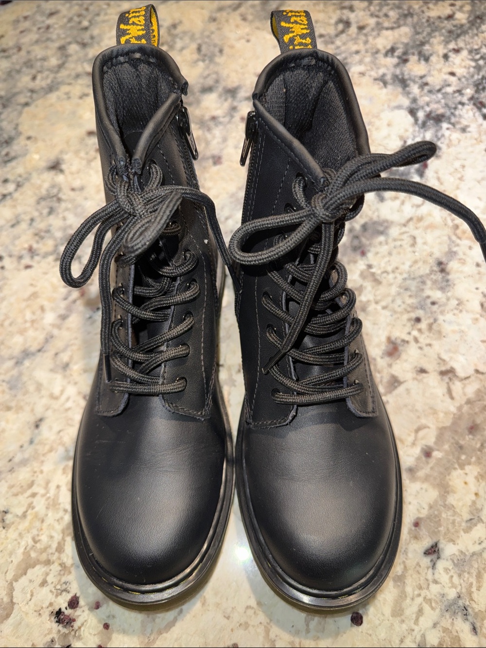Dr. Martens 1460 Youth Black Lace-Up Boots with Yellow Stitching and Side Zip